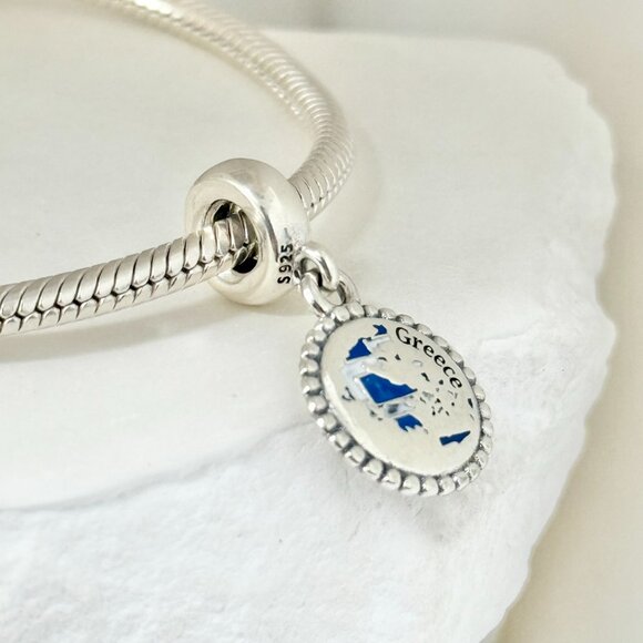 Pandora Greece Map Flag Dangle S925 Silver Charm - Picture 3 of 4